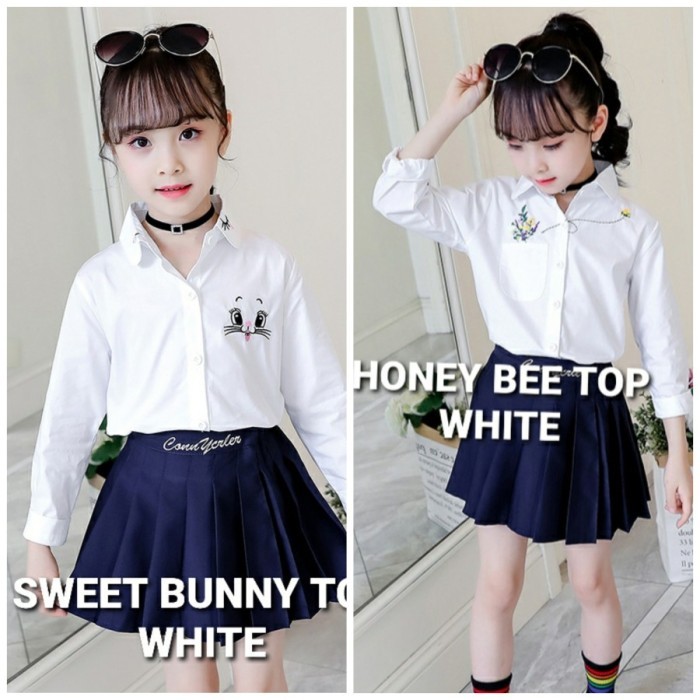 KEMEJA PUTIH ANAK CEWEK KOREA IMPOR BLOUSE LENGAN PANJANG BLUS ANAK