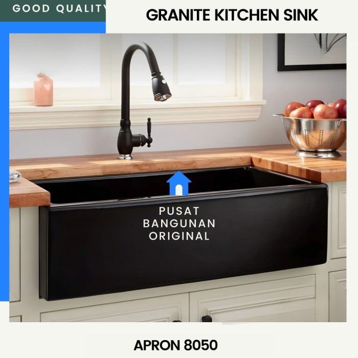 BAK CUCI PIRING SILGRANITE KITCHEN SINK BLACK HITAM APRON 8050 BERTU