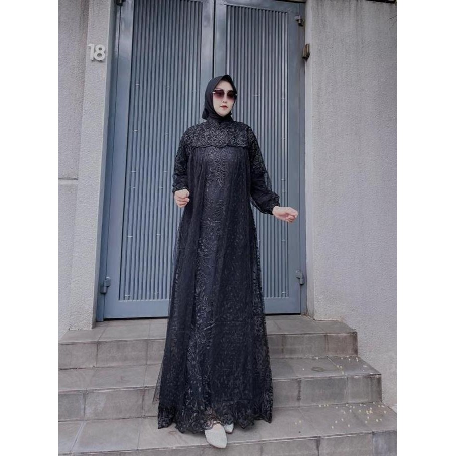 MEERA -  Qirani Baju Brokat Kondangan 2024 Tiledot Mix Tile Bordir Semi Outer Brokat Gamis Pesta Mew