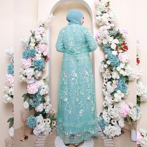 MEERA - Isyana Dress Brokat Wisuda Wanita Remaja Semi Outer Bahan Tile Brokat Mix Tile Dot Mewah Bor