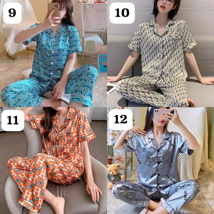 Harga Promo Setelan Piyama Satin Premium Lengan Pendek Celana Panjang Piyama Wanita Baju Tidur