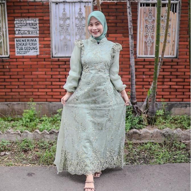 Gamis Pesta Premium Nazwa Full Tile Brokat, Gamis Kondangan 2024 Tile MIX Organza Wanita Muslim baju
