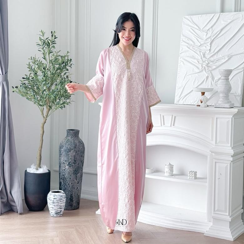 MUSLIM - Mahalini Abaya Soft Pink Terbaru Satin Mewah Lebaran TERLARIS