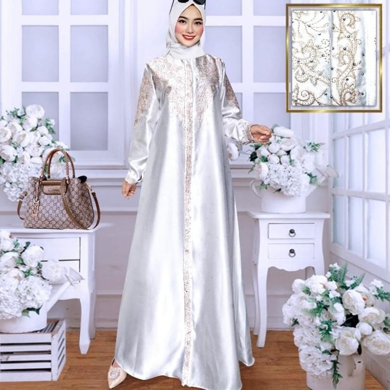 MUSLIM - Nura Collection Official - Bordir Satin Alma - Baju Gamis Wanita Model Terbaru Bahan Satin 