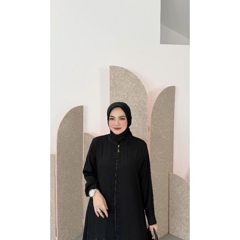 MUSLIM - GAMILA ABAYA BY SI.NE.SA - GAMIS ARAB HIAS MOTTE MANIK HITAM CANTIK MEWAH BERKUALITAS JUMBO