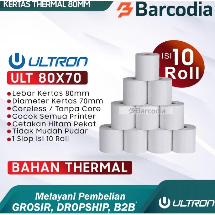 

(10 ROLL) 1 Slop Kertas Thermal Ultron 80x70 / 80 x 70 mm Struk Kasir Termal 80x70mm L82BJ