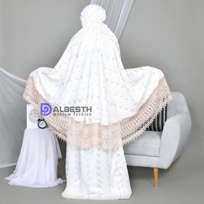 Mukena Mewah Sutra Paris Prada Renda Jumbo Full Bordir Albesth Cantik Asli 100%