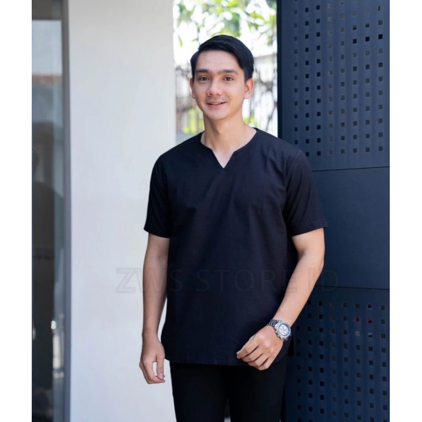 BAJU KOKO DEWASA KEMKO POLOS MODEL KERAH V TANPA KANCING TERBARU BAHAN KATUN TEBAL PREMIUM LENGAN
