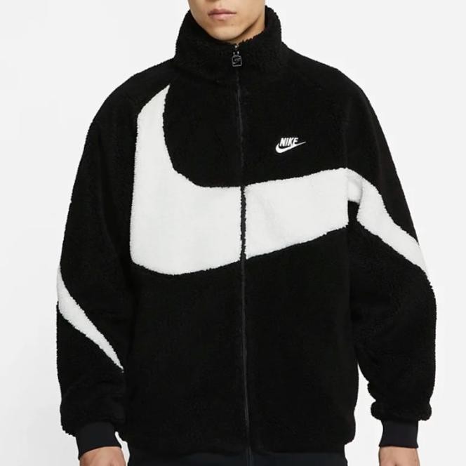 Promo NIKE SWOOSH SHERPA JACKET REVERSIBLE BLACK WHITE BQ6546-011 COD