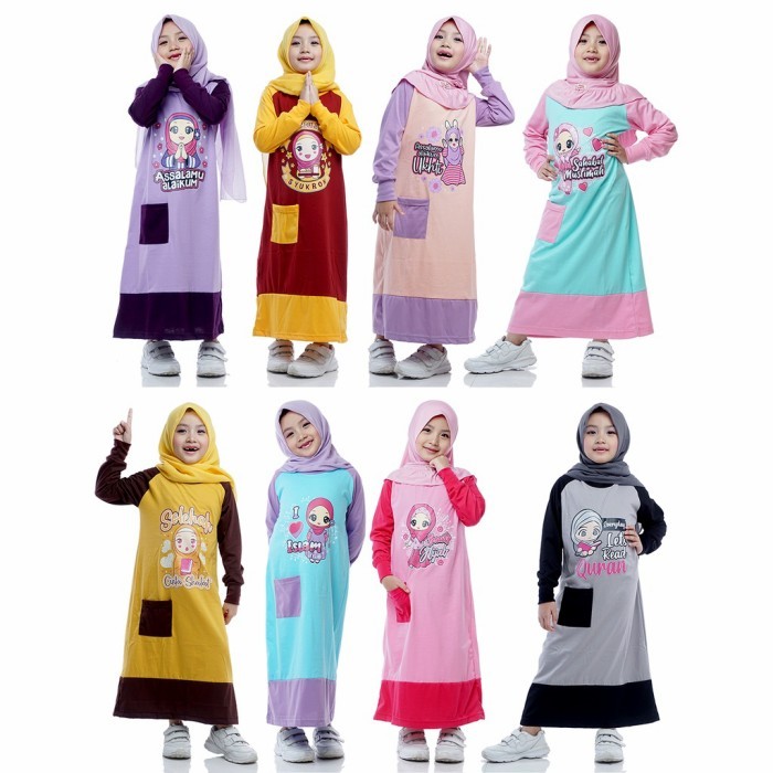 PAKAIAN MUSLIM ANAK PEREMPUAN GAMIS ANAK PEREMPUAN BAHAN KAOS KATUN AD