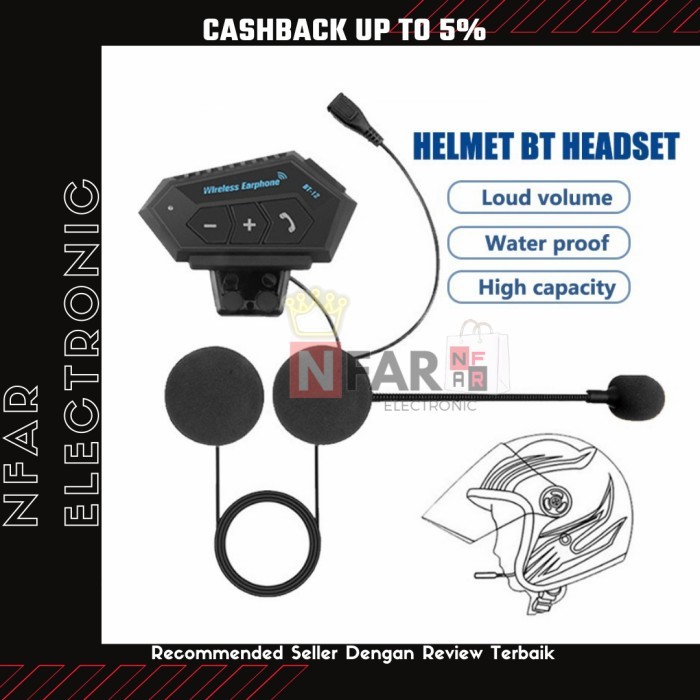 TERBARU HEADSET HELM BLUETOOTH WIRELESS TAHAN AIR EARPHONE HELM MIC MICROPHONE