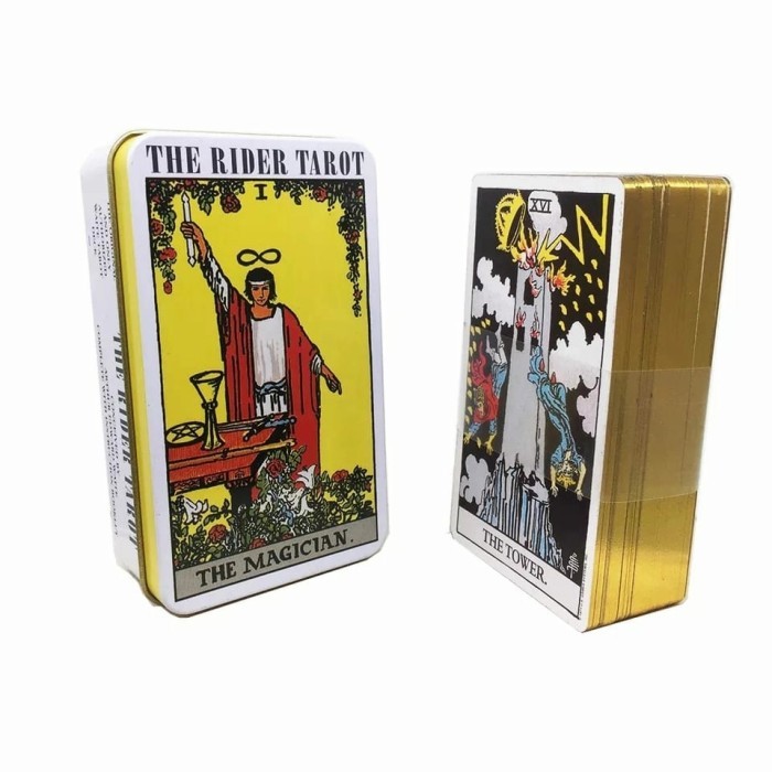 The Rider Tarot dengan Kotak Kaleng pinggiran Gold