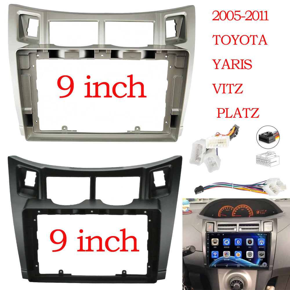 HPS 2 Din Car Stereo Radio Frame Fascia Cover Trim Kit Panel 9 inch For Toyota Yaris Vitz Platz 2005