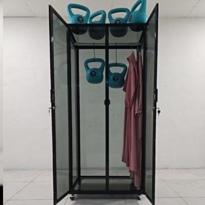 80X55X175 Lemari Gamis Gaun Baju Gantung Aluminium 20U Coklat Kaca 3Mm