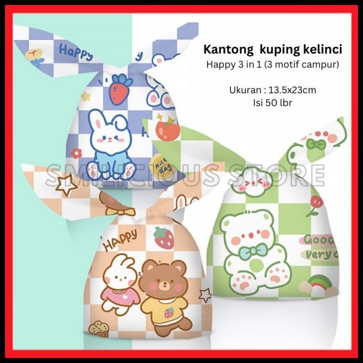 

Isi 50 pcs 13.5x23 cm Kantong Plastik Kuping Kelinci Lucu Souvenir Hadiah Snack Kue Permen Goodie Bag Bingkisan Ulang Tahun