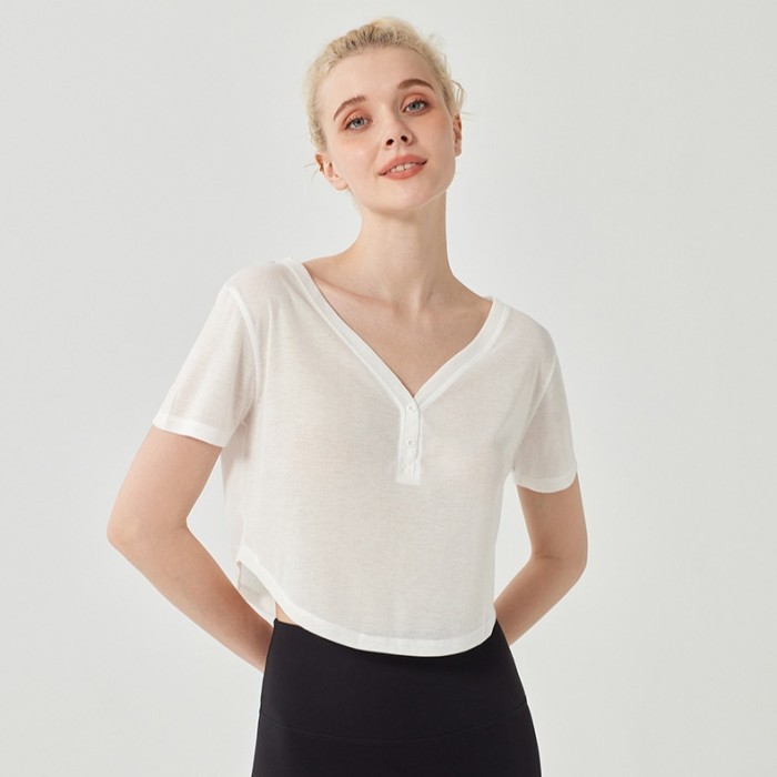 UC SABRINA shirt outer V neck lengan pendek kaos olahraga