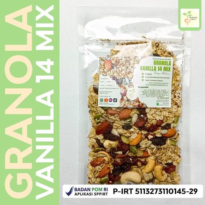 

SUPER GRANOLA 1KG (Vanilla Flavour & 14 MIX) - Rolled Oat, Almond, Cranberry, Cashew, Pumpkin seed, Raisin, Flaxseed Oatmeal Food Sereal Makanan Cereal Berkualitas