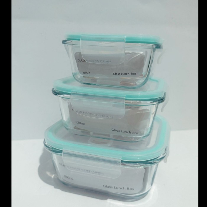 GLASSLOCK LUNCH SET/TEMPAT MAKAN WADAH KACA/FOOD STORAGE CONTAINER3IN1
