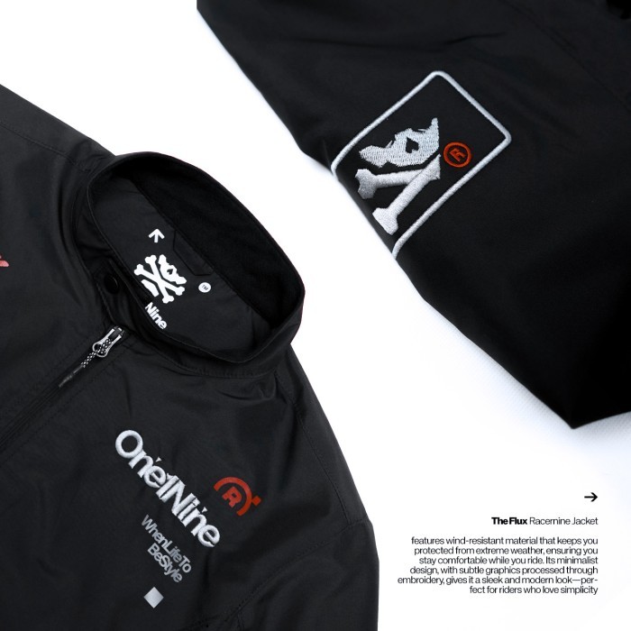 Terbaru Oneonenine - Jacket Racernine Flux Black Series - Jacket Racernine Sablon Motor Sport Best