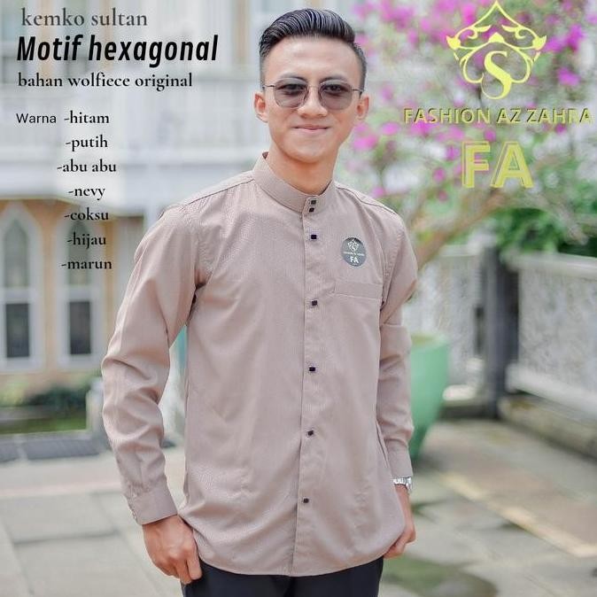 Produk Baru kemko sultan embos terbaru 2023 motif hexagonal FA kerah  kancing Variasi Koko Pria Nyam