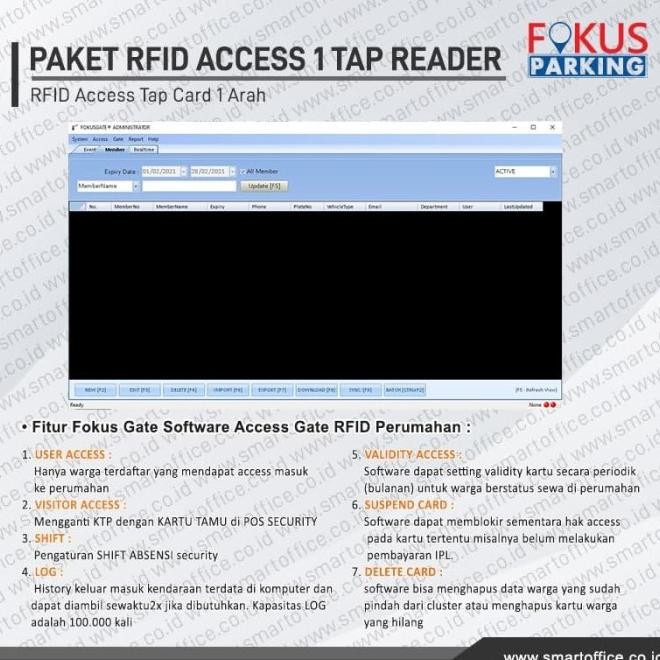 Paket Cardteck Rfid Access Barrier Gate 1 Reader Tap Card + Software