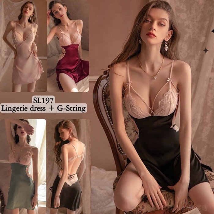 Luckymm - Sexy Lingerie Satin Baju Tidur Sexy Lingerie Wanita / Lingerie Satin Baju Tidur Sexy