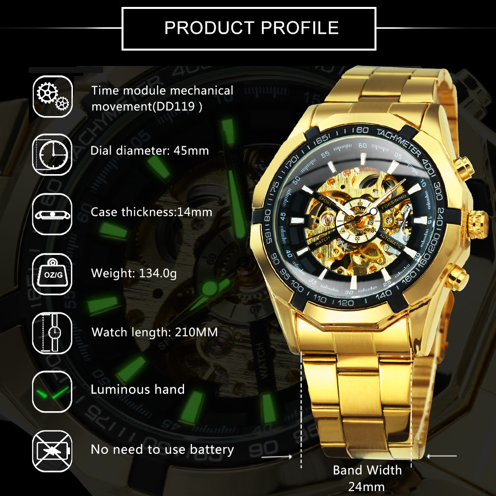 Winner Watch Men Skeleton Automatic Mechanical Watch Gold Skeleton Vintage Man Watch Mens Watches