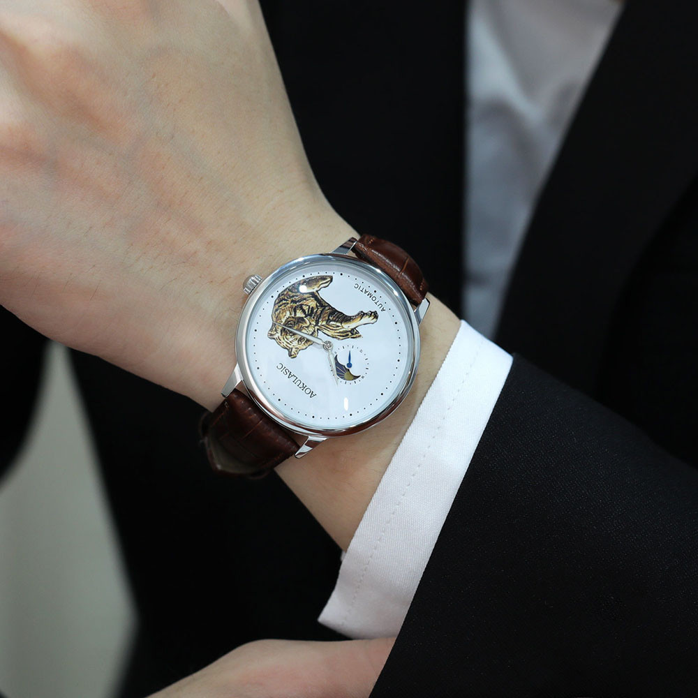 Reloj Hombre Tiger Watch Men's Self-winding Mechanical Watch Fashion Two-pin Design Waterproof Clock