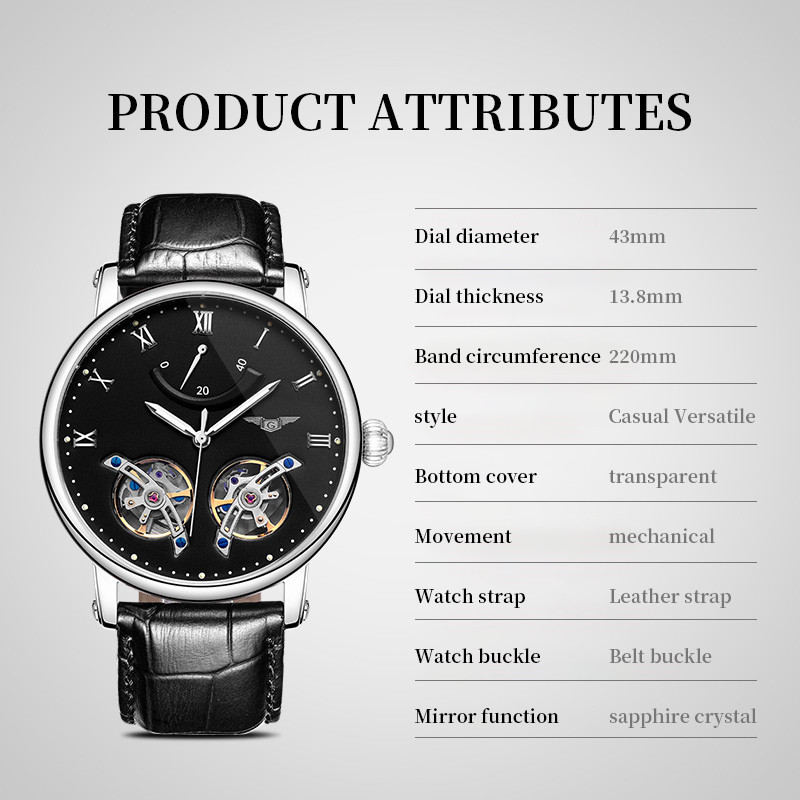 GUANQIN Men's watches Top Brand Luxury Mechanical Automatic watch for men Tourbillon Waterproof