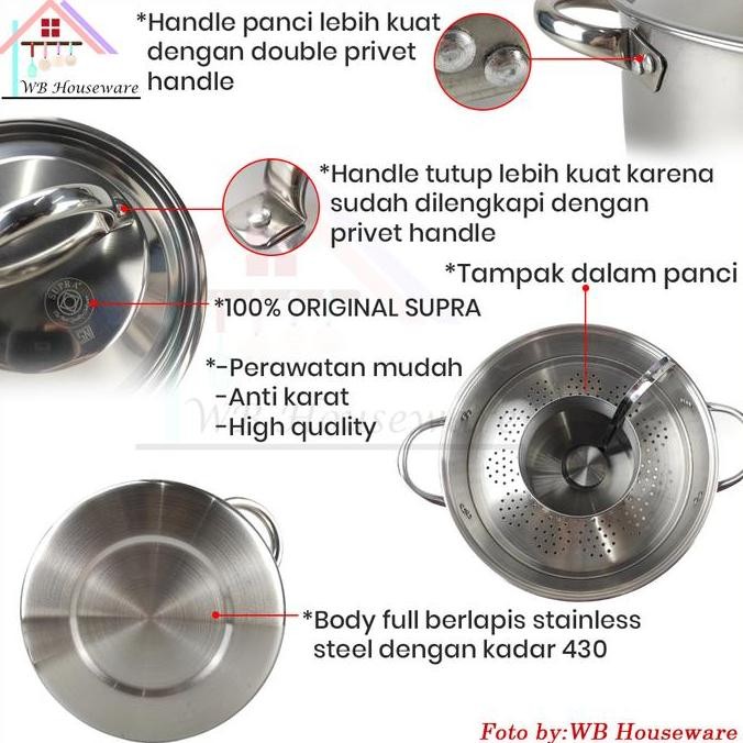 

New Supra Panci Tong Bakso Pot 28,5Lt + Tutup Stainless / Stock Pot Stainless 30Qt / Wadah Masak Besar Rebus