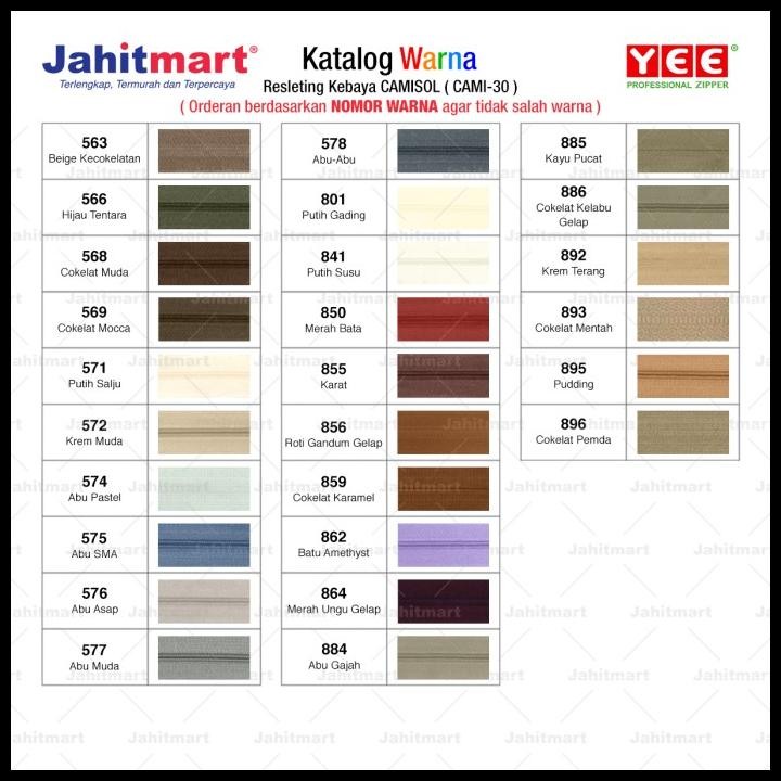 

Terlaris Resleting Kebaya Merk "Yee" / Camisol 16 Inci (40Cm) "Lusin" Good Quality