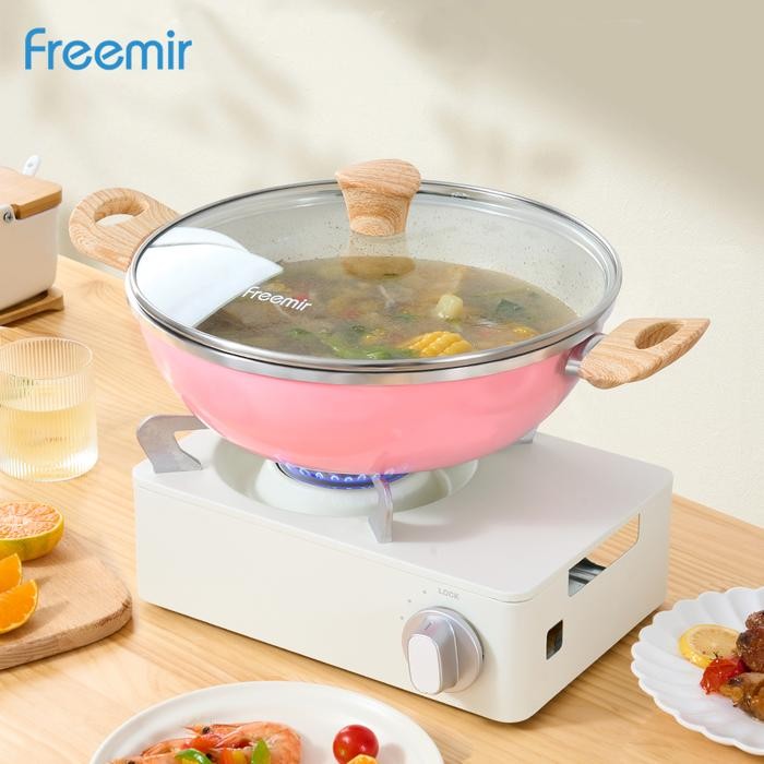 Freemir Wajan Anti Lengket 26cm Plus Tutup Kaca Wajan Granit Wajan Penggorengan Wajan Panci