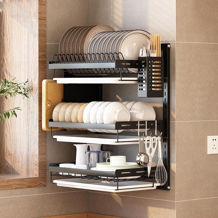 RAK PIRING GANTUNG RAK DAPUR RAK DINDING RAK BESI ANTI KARAT RAK PENYIMPANAN MANGKUK