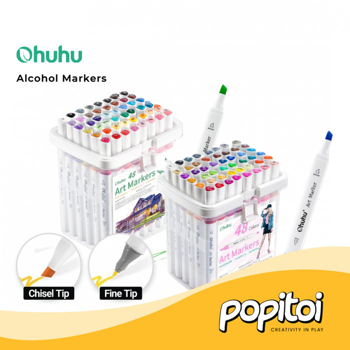 

OHUHU 48 Colors Dual Tip (Fine & Chisel) Value Pack Alcohol Art Markers Spidol Kuas Warna