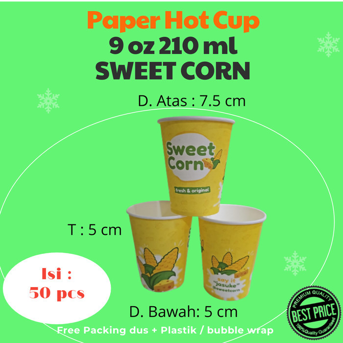 Paper Hot Cup 9 Oz 210 Ml Sweetcorn Say Jasuke Gelas Kertas Isi 50 Pcs