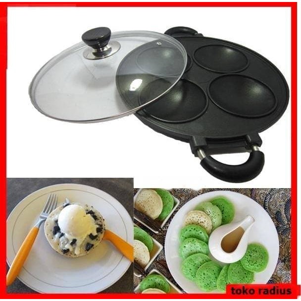 

BEST SELLER SNACK MAKER CETAKAN KUE SERABI,KAMIR,PANCAKE,DORAYAKI TEFLON 4 LUBANG
