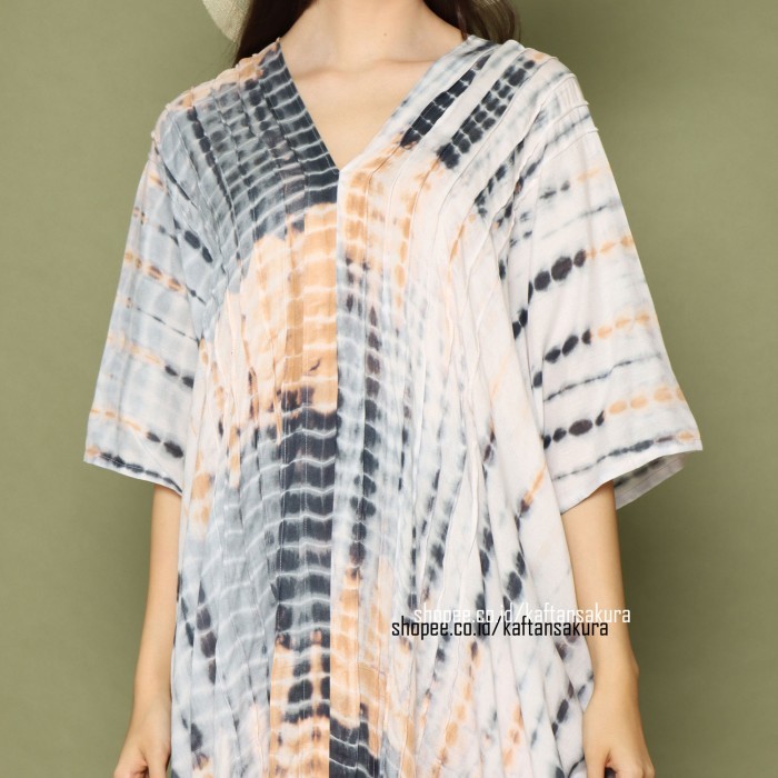 Sensasi Baru Kaftan Tie Dye Plus Size Original Bali Premiun Warna Abu Abu Putih Sxk310