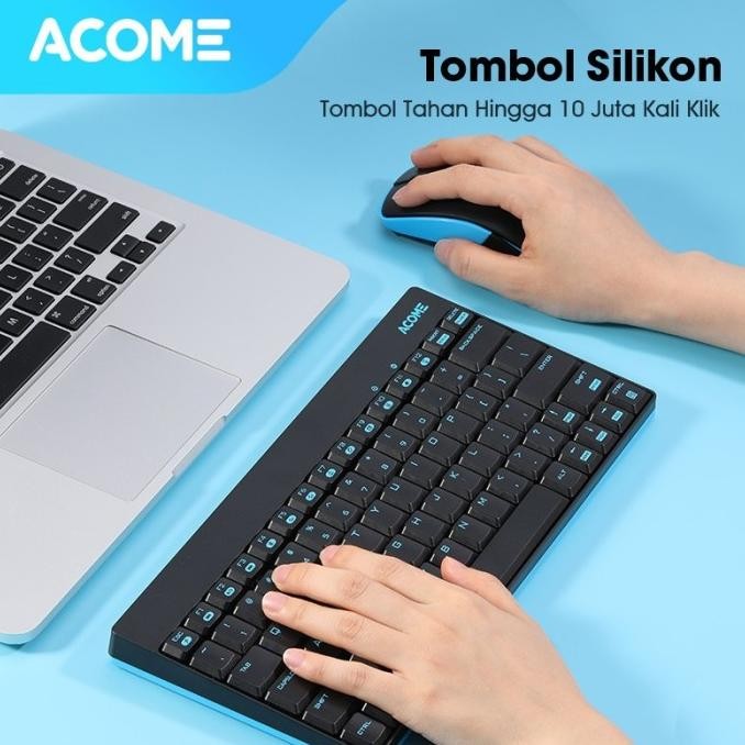 Keyboard Mouse Wireless Portable Usb Acome Silikon Akm2000 Garansi