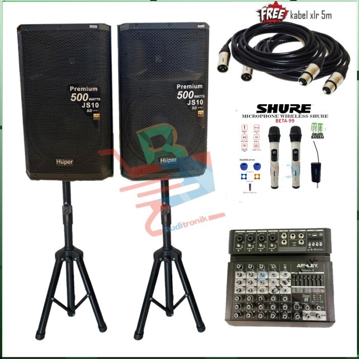 Paket Sound System Speaker Aktif Huper Js 10 + Mixer Ashley Original