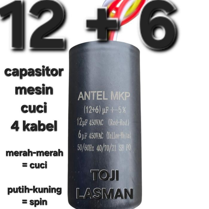 ( 12 + 6 )   CAPASITOR KAPASITOR STARTING ELKO ELCO MESIN CUCI WASH SPIN 12UF+6UF 12 6 UF MIKRO MICR
