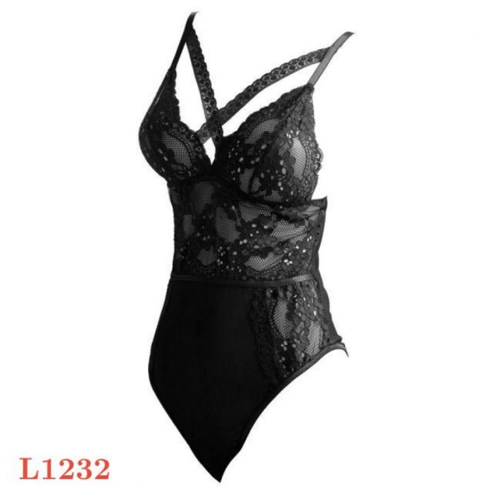 L1232 Baju Tidur Haram Sexy Teddy Bodysuit Bikini Hitam Transparan Hot