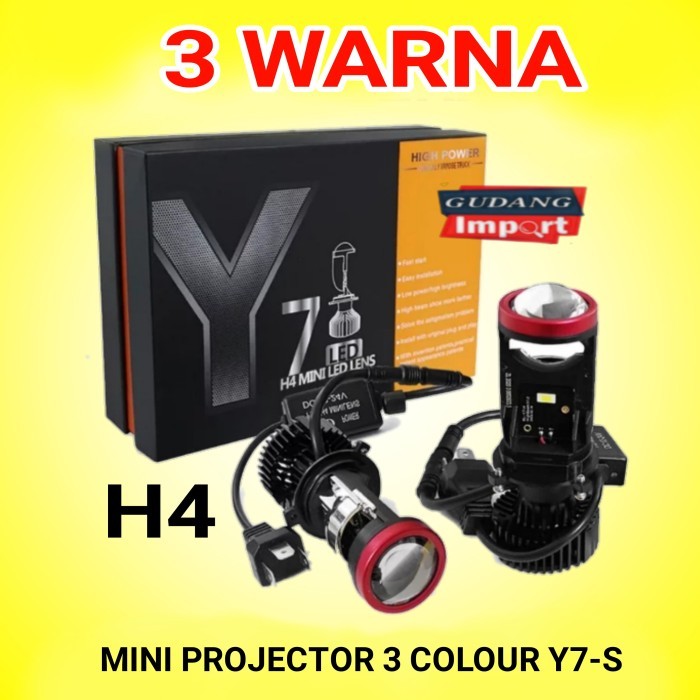 Lampu Led Mobil Motor H4 Mini Projector Projie Y7S 3 Warna