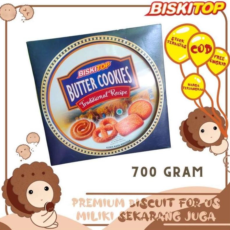 

BISKITOP - BUTTER COOKIES 700g Biskuit Kaleng Dus Biscuit Lebaran Snack Cemilan Anak Manis Kue Kering Kiloan Gula