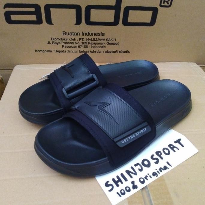 SANDAL SELOP ANDO ORIGINAL SLIDE SLOP KARET SLIP IN PRIA WANITA HITAM KALI