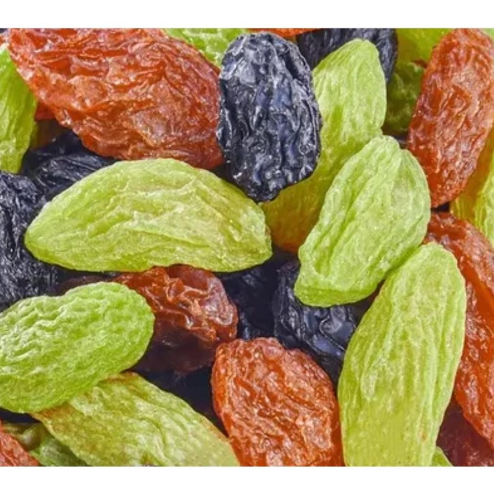 

SPECIAL Tricolour Raisins Unsweetened 500gr(1/2kg)/ Kismis Emas, hijau dan Hitam / Kismis 3 warna/camilan food Snacks Toples asd-86