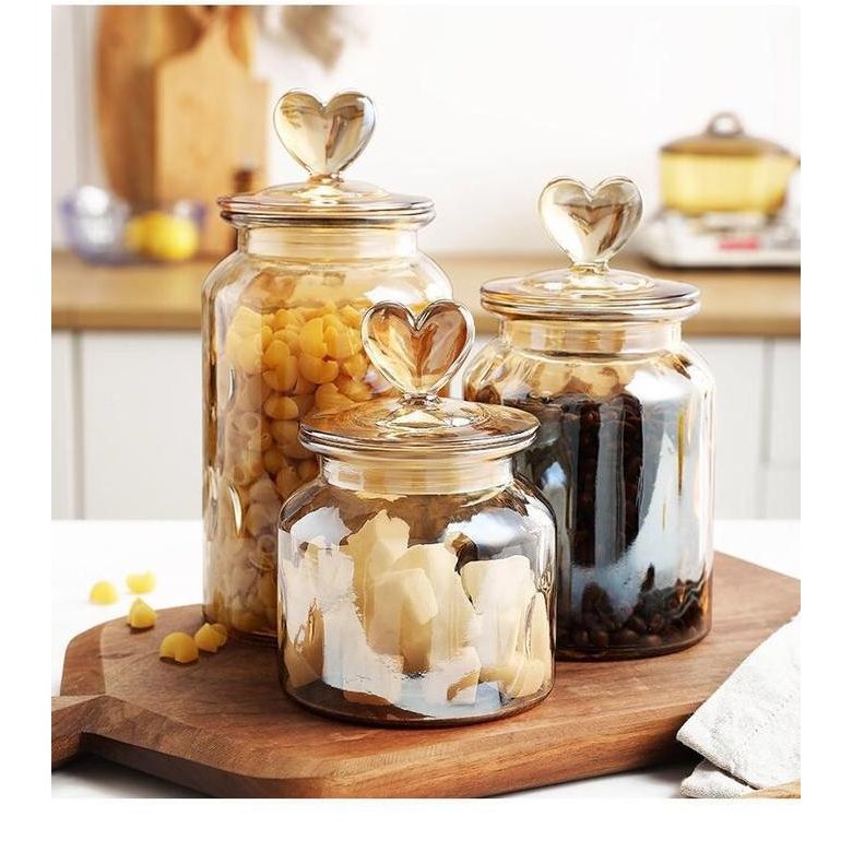 

[Ms] Toples Kaca Kedap Udara / Toples Kue Lebaran / Toples Candy 1 Set 3Pcs Original Dan Terpercaya