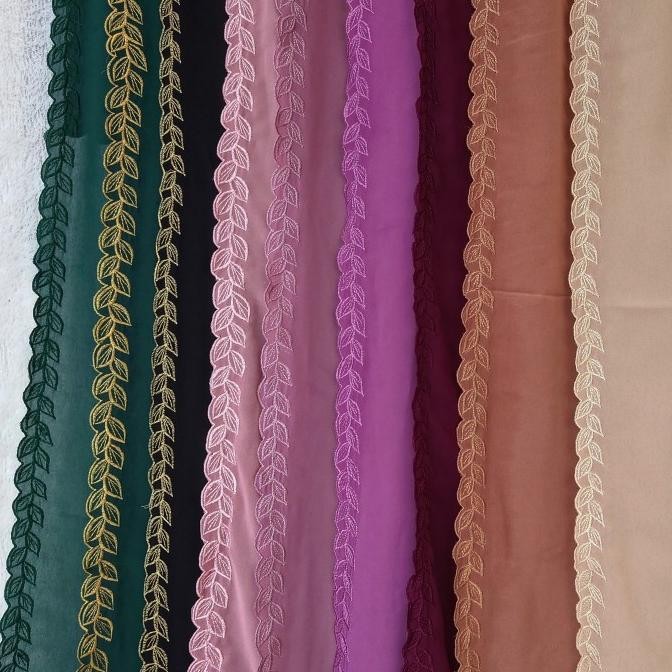 Pashmina hijab bordir keliling Panjang 200cm x 75cm kain ceruty babydoll