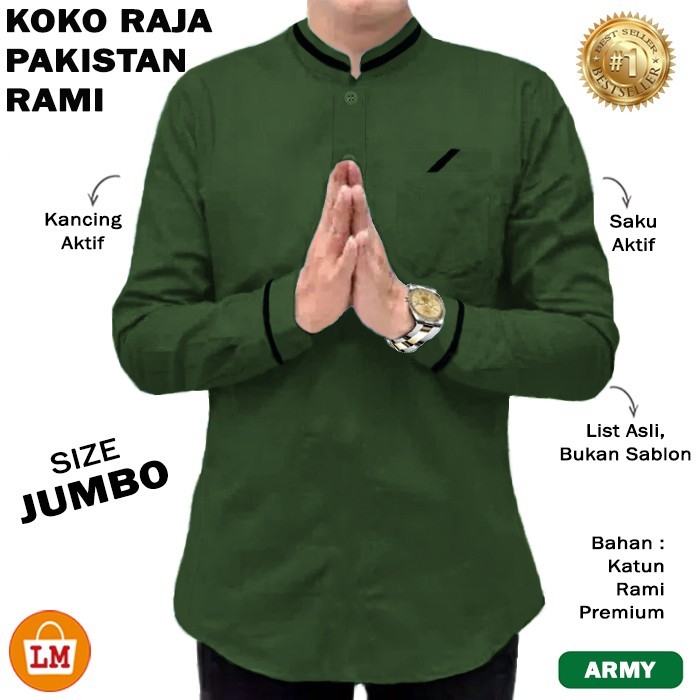 PR814 LM 27751 Baju Pria Lengan Panjang KOKO RAJA PAKISTAN RAMI Size JUMBO DISKON