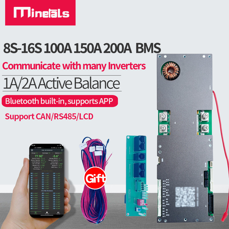 VANE Inverter BMS 8S-16S Smart BMS 100A 150A 200A Li-ion LiFePo4 Energy BMS 1A 2A Active Balance 9S 