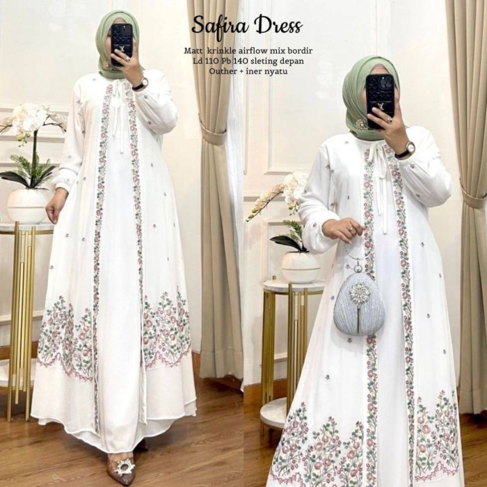 Baju Gamis Wanita Muslim Safira Dress Crinkle Bordir Cantik Kekinian